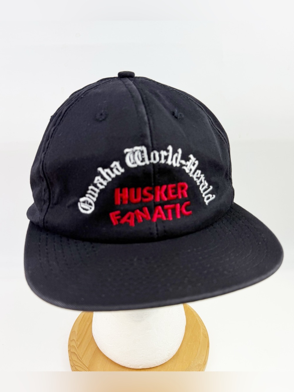 Vintage Omaha World Herald Husker Fanatic Snapback Hat Green Underbrim USA 90s